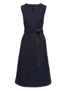 Banana Republic Womens Petite Notch-neck Denim Fit-and-flare Midi Dress Rinse Size 0