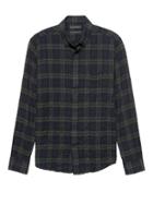Banana Republic Mens New Slim-fit Crinkle Cotton Flannel Shirt Green & Navy Blue Size Xxl
