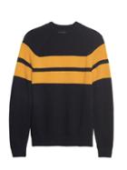 Banana Republic Mens Br X Kevin Love   Air Spun Stripe Crew-neck Sweater Navy With Goldenrod Yellow Size Xs