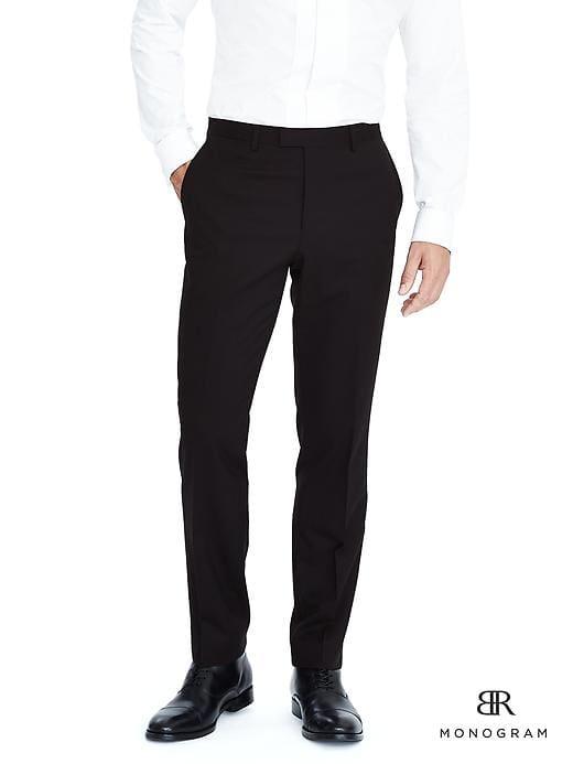 Banana Republic Mens Slim Monogram Black Wool Tuxedo Trouser - Black