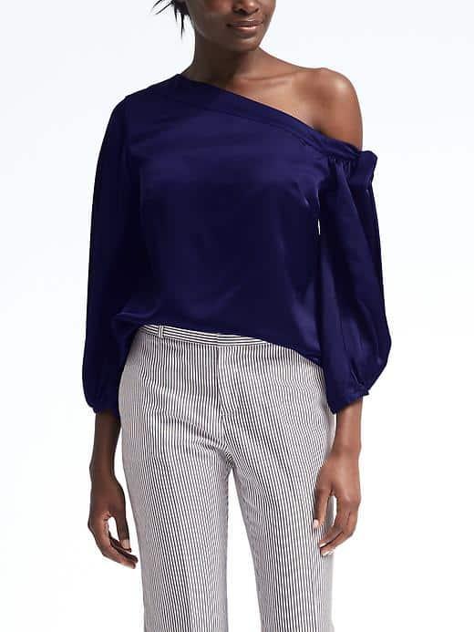 Banana Republic Womens Charmeuse One Shoulder Bow Top - Royal Blue