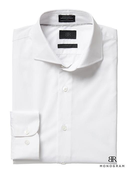 Banana Republic Mens Monogram Grant Fit Italian Cotton Dress Shirt - White