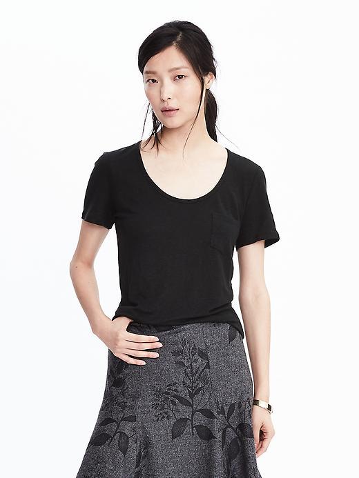 Banana Republic Womens Linen Crew Tee - Black