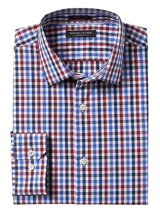 Banana Republic Mens Grant Slim Fit Supima Cotton Check Shirt - Wine