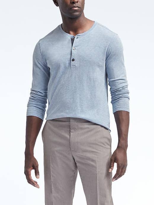 Banana Republic Mens Long Sleeve Soft Wash Henley - Blue Dream
