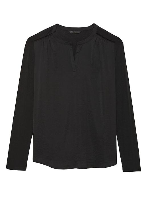 Banana Republic Womens Petite Satin Peasant Blouse Black Size M