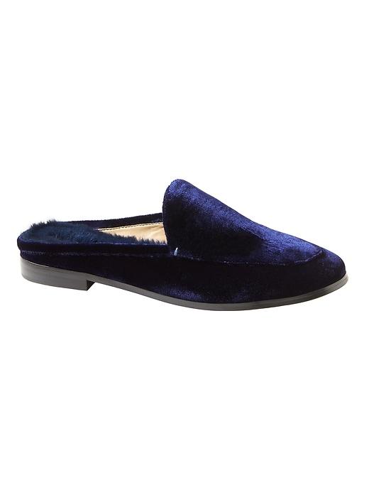 Banana Republic Womens Demi Faux Fur Velvet Loafer Slide Navy Blue Velvet Size 5