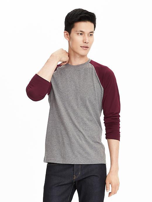 Banana Republic Mens Soft Wash Long Sleeve Raglan Size L - Medium Gray Heather