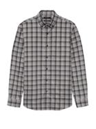 Banana Republic Mens Grant Slim-fit Luxe Flannel Plaid Shirt Heather Gray Size Xs