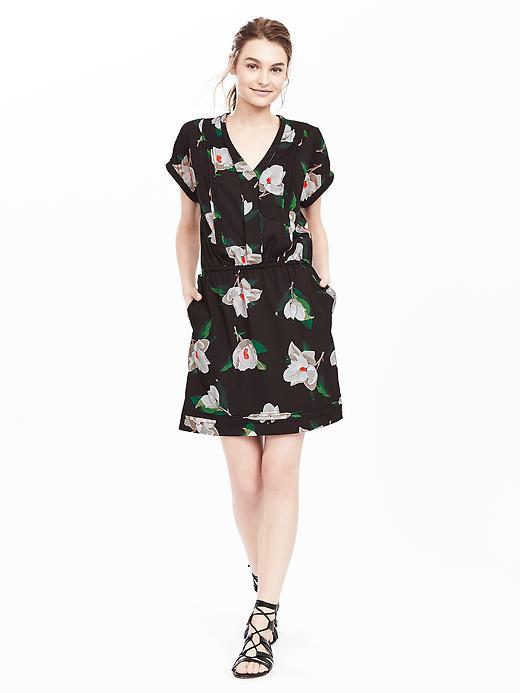 Banana Republic Womens Floral Vee Pocket Dress Size L Petite - Black
