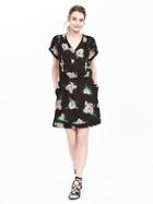 Banana Republic Womens Floral Vee Pocket Dress Size L Petite - Black