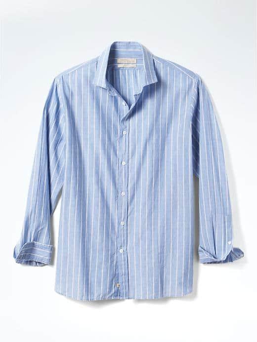 Banana Republic Mens Heritage Grant Fit Stripe Linen Blend Shirt - Marbled Blue