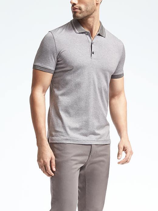 Banana Republic Mens Luxury Touch Slim Birdseye Polo - Gray Texture