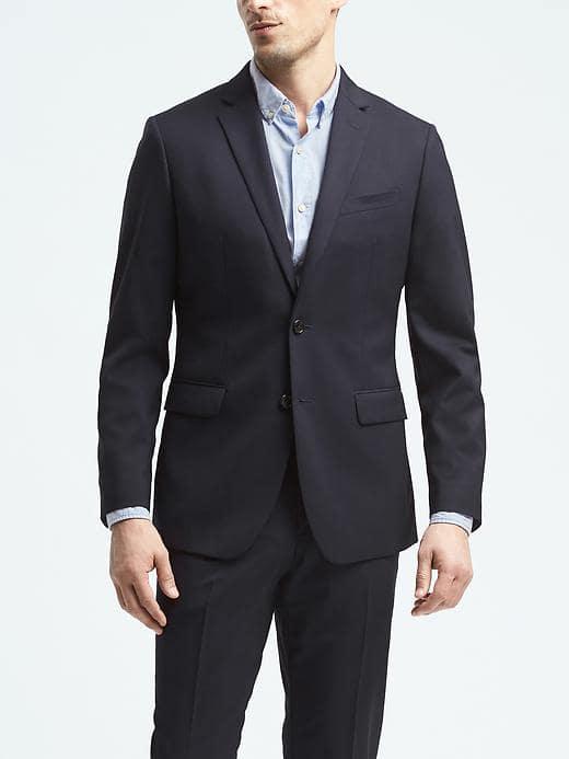 Banana Republic Mens Slim Solid Wool Suit Jacket - Navy