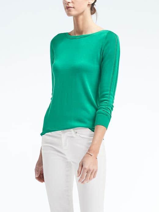 Banana Republic Womens Silk Cotton Boatneck Top - Jade