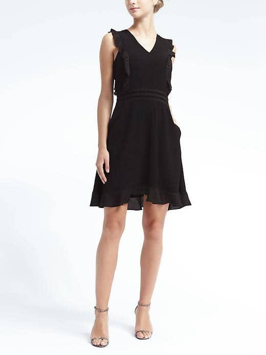 Banana Republic Womens Ruffle Sleeve Fit And Flare Dress - Black