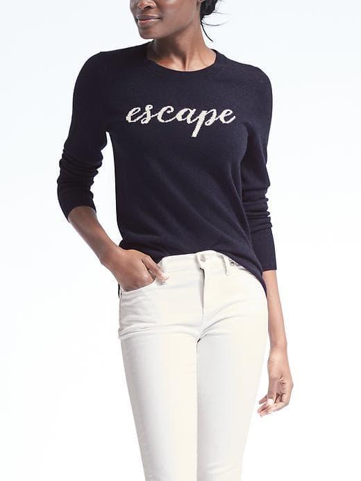 Banana Republic Womens Italian Cashmere Blend Escape Graphic Pullover - Navy