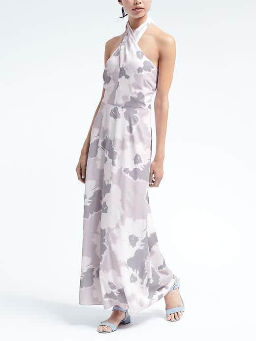 Banana Republic Womens Floral Cross Front Maxi Dress - Gray Floral