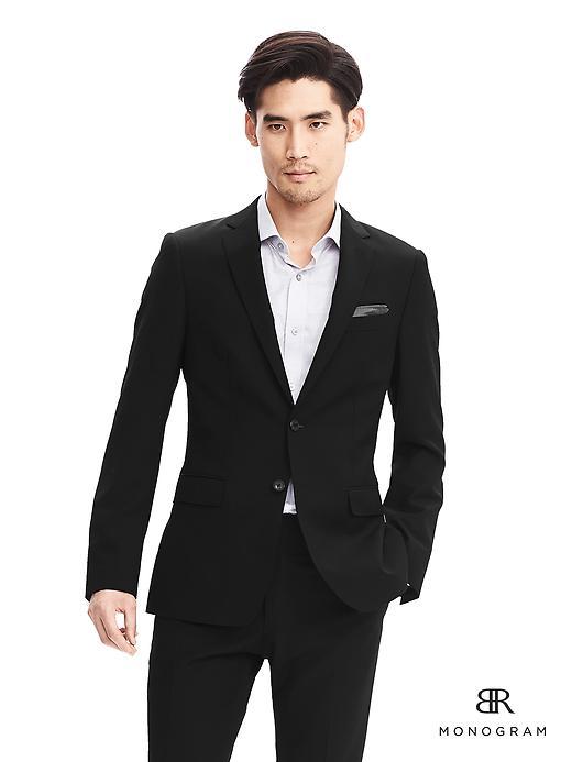 Banana Republic Mens Monogram Black Italian Wool Suit Jacket Size 36 Regular - Black