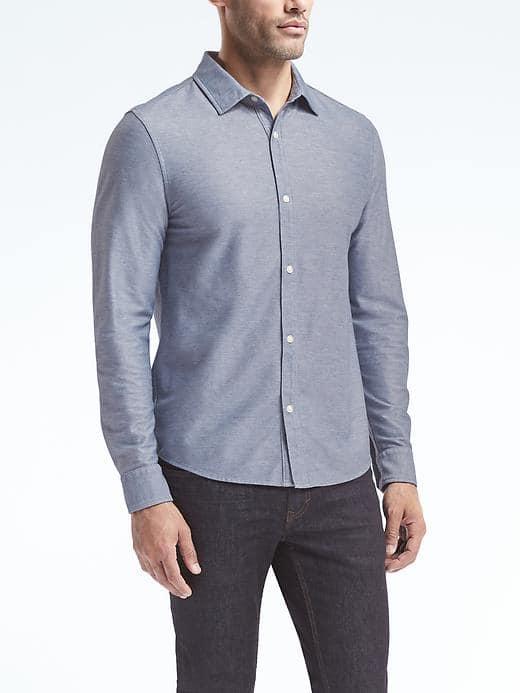 Banana Republic Mens Chambray Performance Pique Shirt - Light Blue