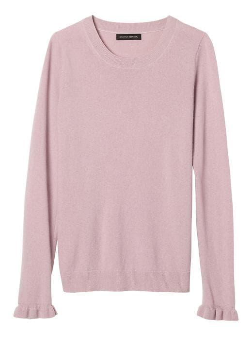 Banana Republic Womens Fine Italian Superloft Ruffle Cuff Pullover Crew - Pale Pink