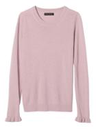 Banana Republic Womens Fine Italian Superloft Ruffle Cuff Pullover Crew - Pale Pink