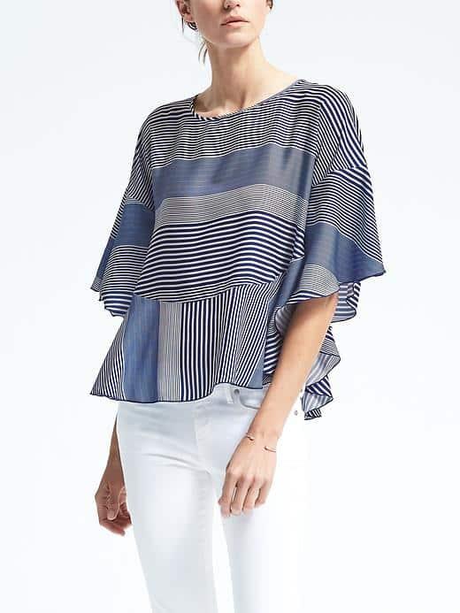 Banana Republic Womens Stripe Flounce Top - Blue Tropic