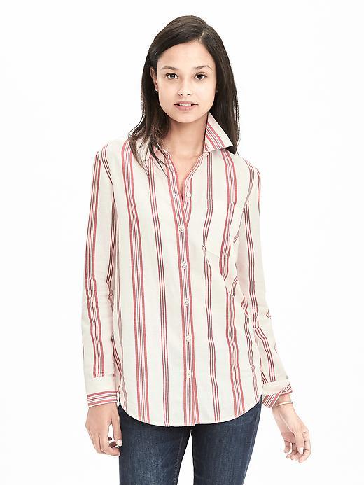 Banana Republic Womens Dillon Fit Striped Linen/cotton Shirt Size L - Dark Saffron