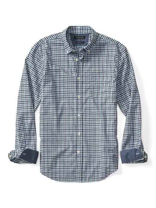 Banana Republic Mens Camden Fit Plaid Custom Wash Shirt - Riptide Blue