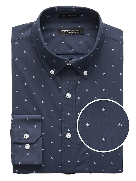 Banana Republic Mens New Slim-fit Tech-stretch Cotton Moto Print Shirt Navy Star Size S