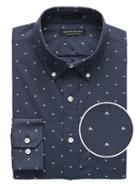 Banana Republic Mens New Slim-fit Tech-stretch Cotton Moto Print Shirt Navy Star Size S