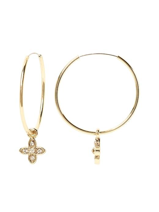 Banana Republic Womens Pave Flower Hoop Earring Gold Size One Size