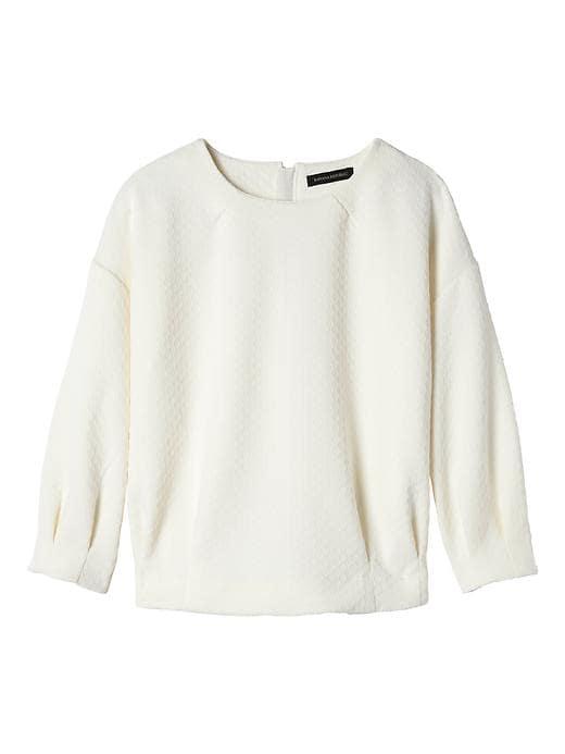 Banana Republic Womens Jacquard Pleated Sleeve Couture Sweatshirt - White