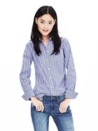 Banana Republic Riley Fit Blue Stripe Shirt Size 0 Petite - Neon Cobalt