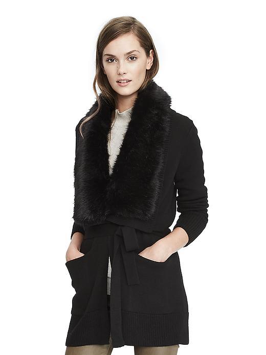 Banana Republic Womens Faux Fur Collar Cardigan - Black