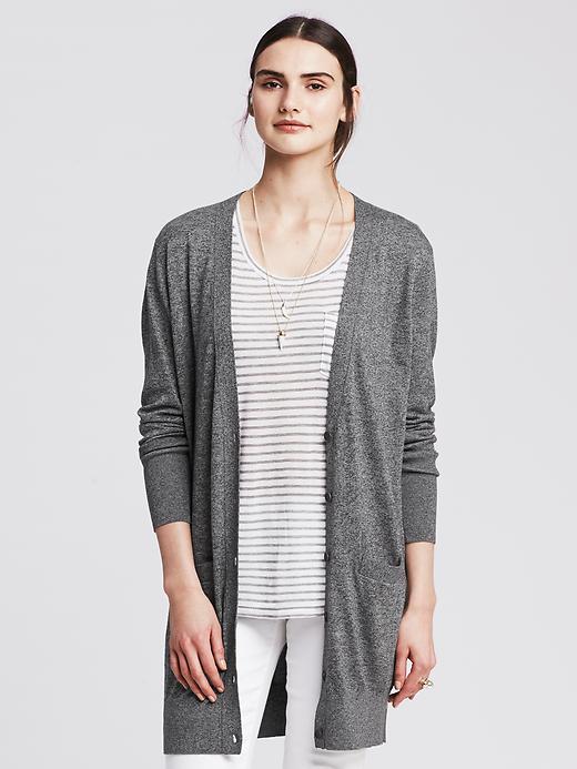 Banana Republic Womens Textured Gray Boyfriend Cardigan Size L - Slate