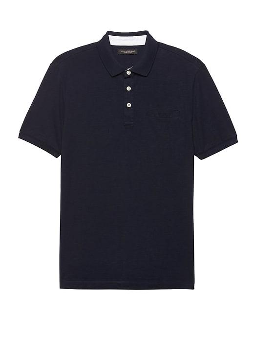 Banana Republic Mens Luxury-touch Polo Shirt With Stripe Placket Navy Size L