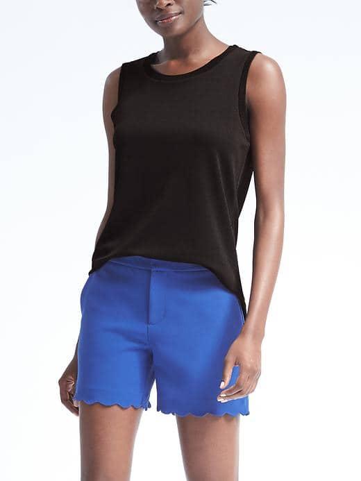 Banana Republic Womens Rib Trim Crepe Tank - Black