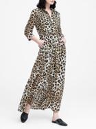 Banana Republic Petite Leopard Print Maxi Shirtdress