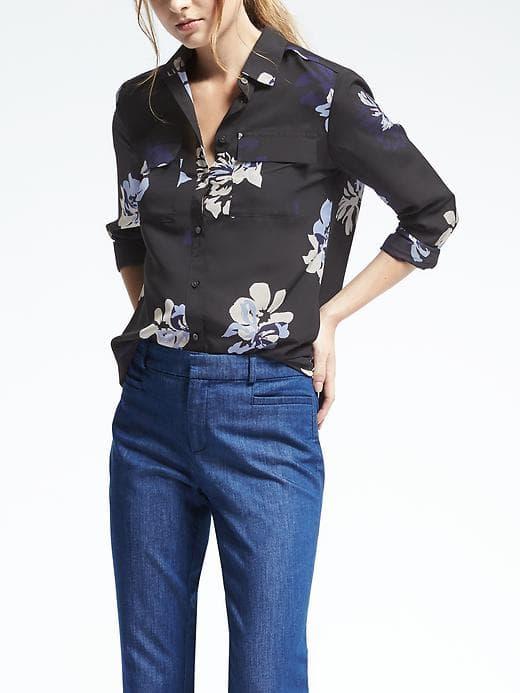 Banana Republic Easy Care Dillon Fit Floral Utility Shirt - Classic Lavender