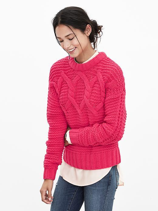 Banana Republic Womens Cable Knit Cropped Sweater Pullover Size L - Pop Pink