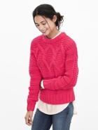 Banana Republic Womens Cable Knit Cropped Sweater Pullover Size L - Pop Pink