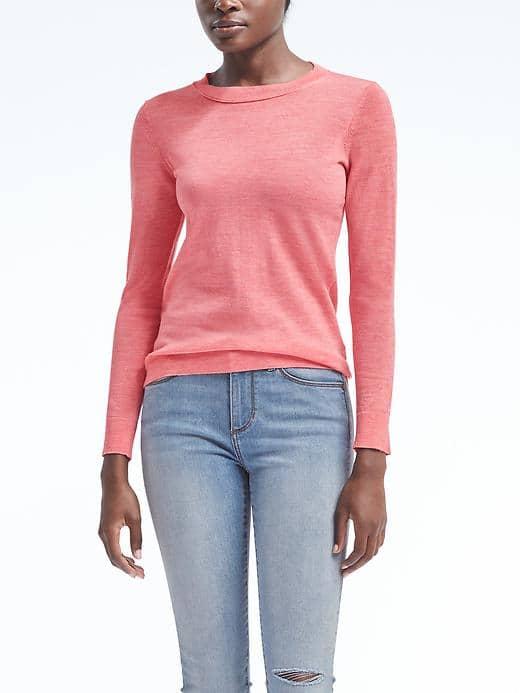 Banana Republic Womens Washable Merino Peekaboo Pullover Crew - Soft Peach