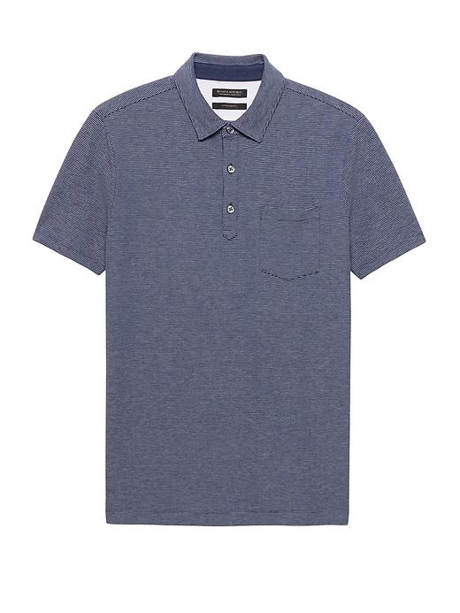 Banana Republic Mens Don';t-sweat-it Stripe Polo Shirt Heather Navy Size L
