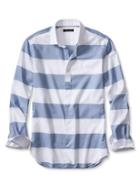 Banana Republic Mens Tailored Slim Fit Non Iron Rugby Stripe Shirt Size L Tall - Skyrise Blue