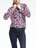 Banana Republic Womens Dillon Fit Ruffle Front Floral Blouse - Royal Fuchsia