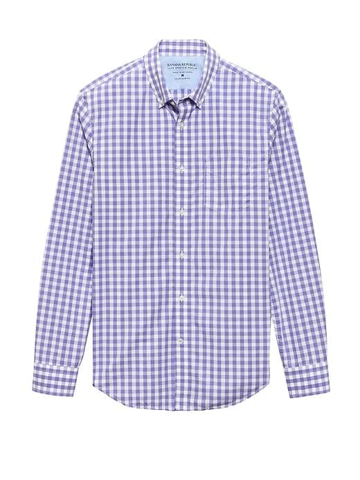 Banana Republic Mens Camden Standard-fit Luxe Poplin Gingham Shirt Violet Size S