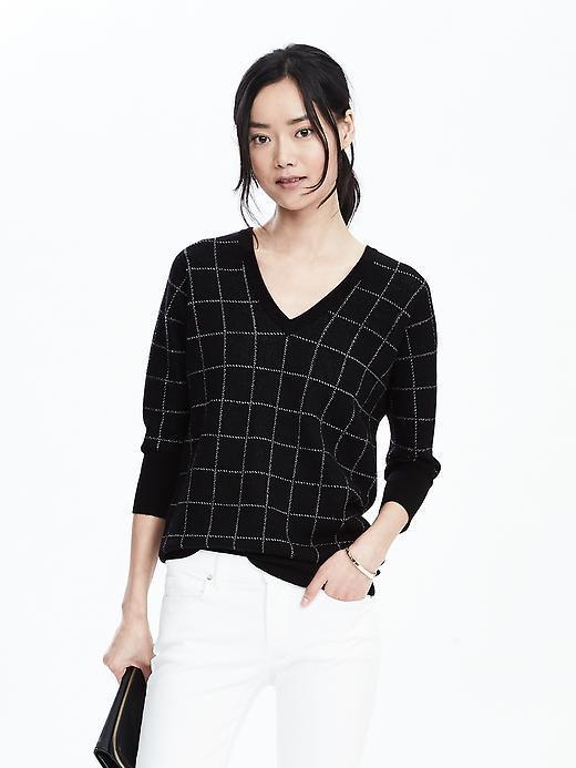 Banana Republic Windowpane Vee Sweater Size L - Black