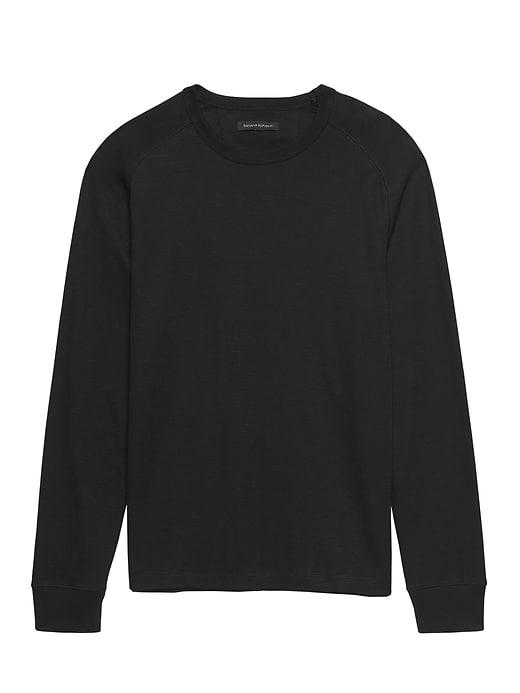 Banana Republic Mens Core Temp Waffle-knit Long-sleeve T-shirt Black Size M