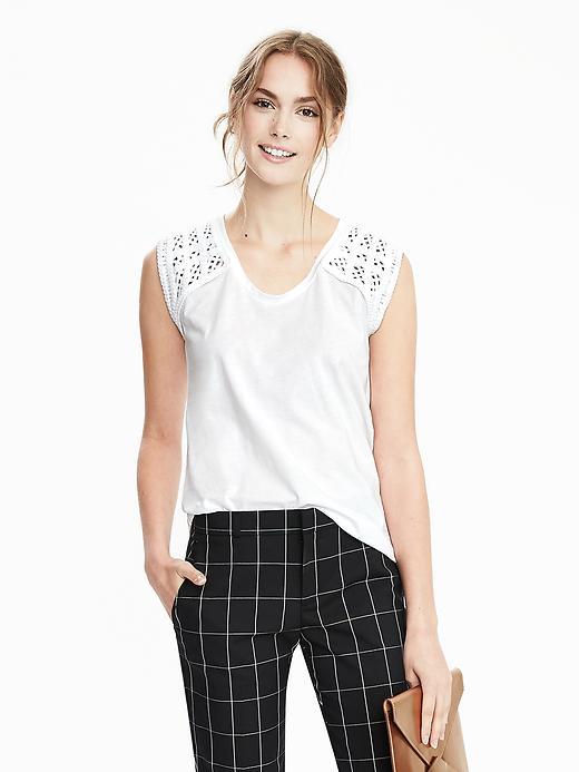 Banana Republic Womens Embroidered Sleeve Cotton Top Size L - White